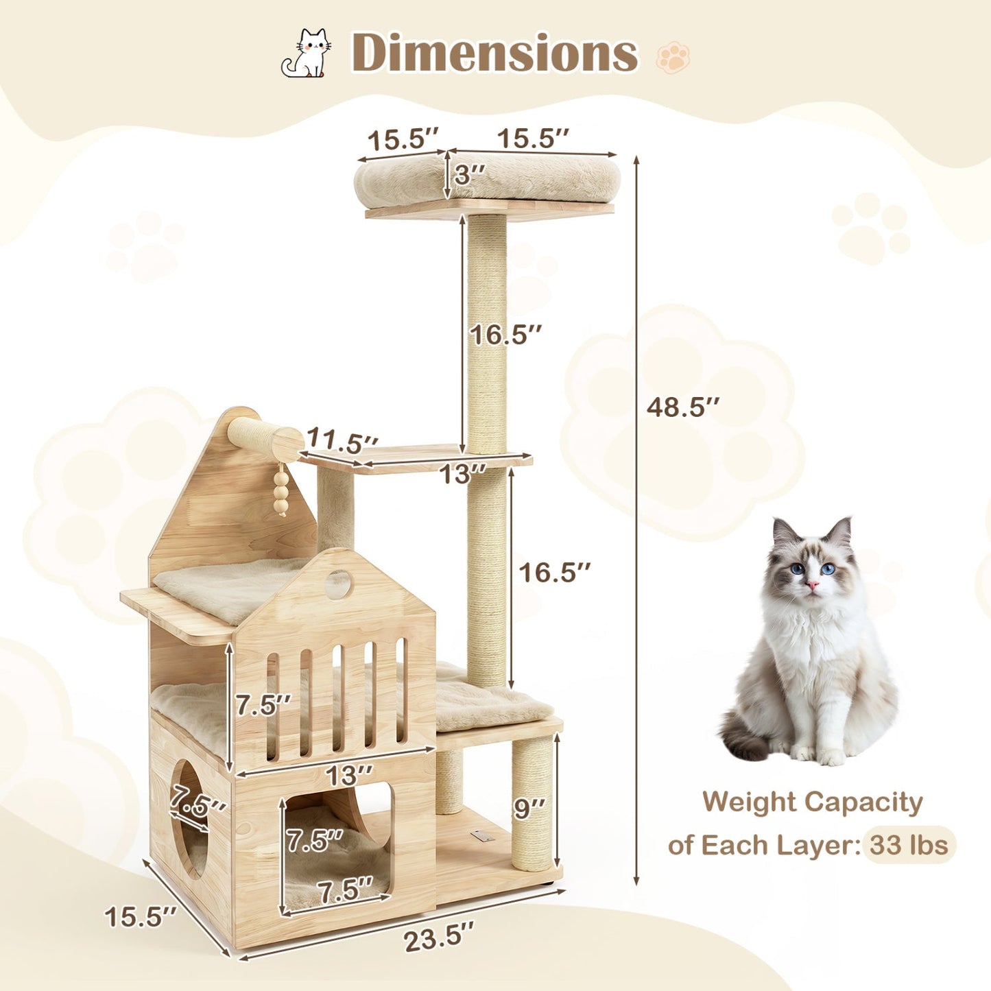 Cat Tree DirectDeals Multi-Level Solid Wood with condo and scratchers, 48.5 inches tall on Tampa Home & Garden Store