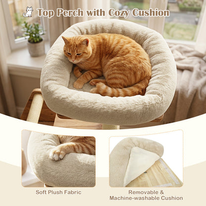 Cat Tree DirectDeals 48.5in Multi-Level Solid Wood with condo & scratchers beige plush fabric on Tampa Home & Garden Store