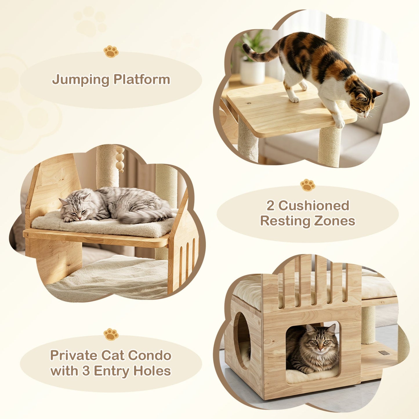 Multi-Level Solid Wood Cat Tree 48.5 inches with condo, scratchers, and 2 resting zones on Tampa Home & Garden Store