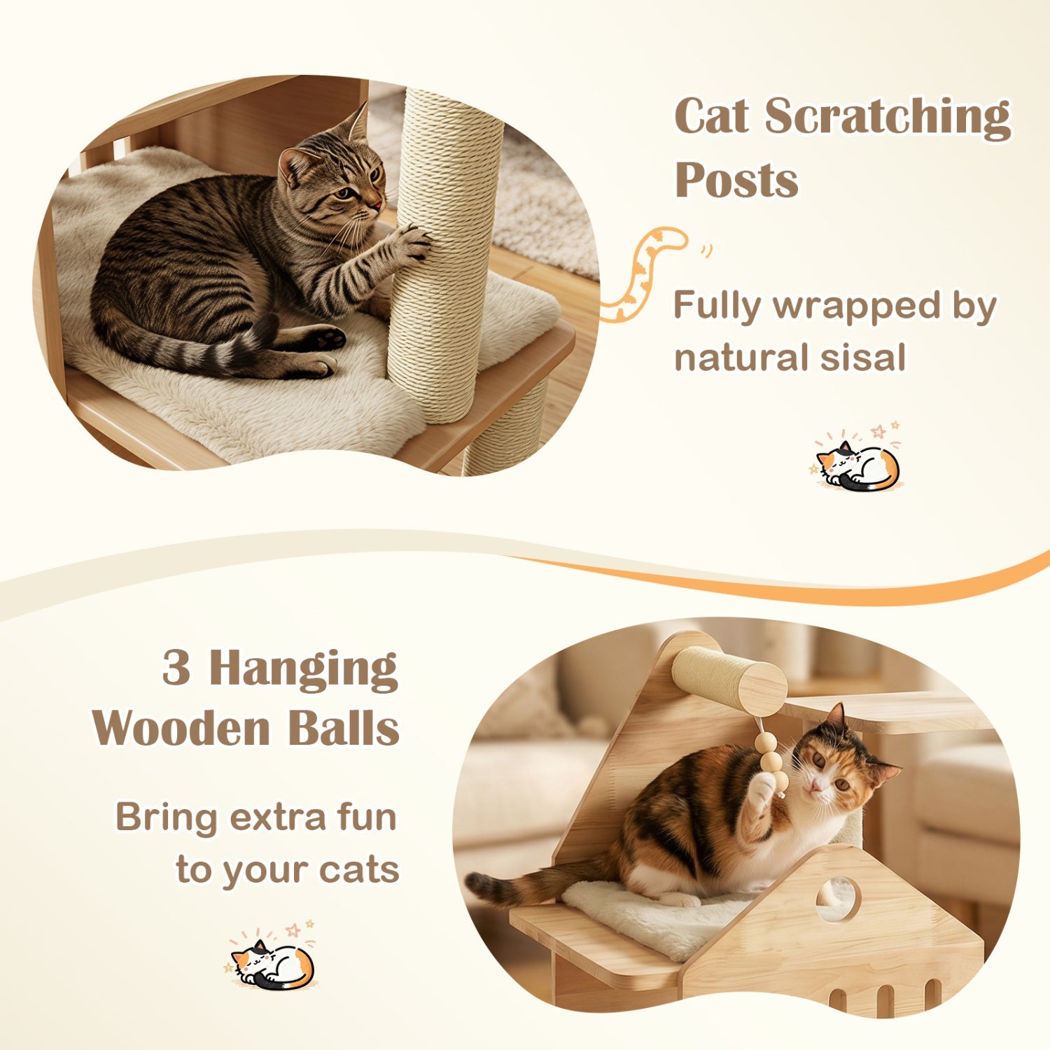 Cat Tree DirectDeals multi-level solid wood with condo and scratchers, natural finish 48.5in on Tampa Home & Garden Store