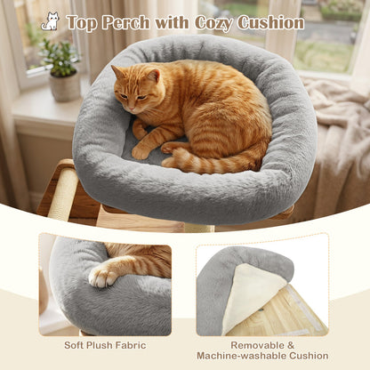 Multi-Level wood cat tree by DirectDeals with grey plush cushion, condo & scratchers, top perch on Tampa Home & Garden Store