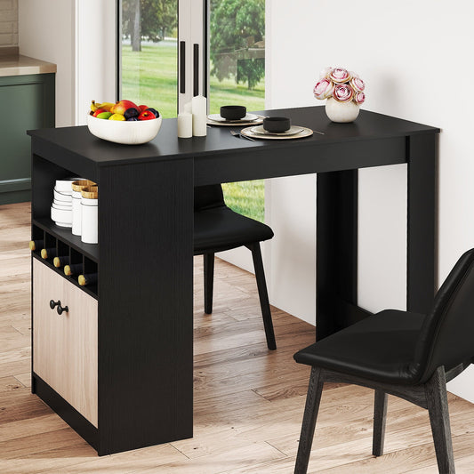 48 Inch Bar Table with Storage Cabinet and Wine Rack-Black - Tampa Home & Garden Store