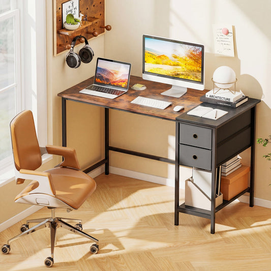 48 Inch Computer Desk with 2 Fabric Drawers Industrial Home Office Desk-Rustic Brown - Tampa Home & Garden Store