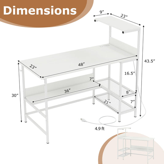 48 Inch Computer Desk with Power Outlets and Storage Shelves - Tampa Home & Garden Store