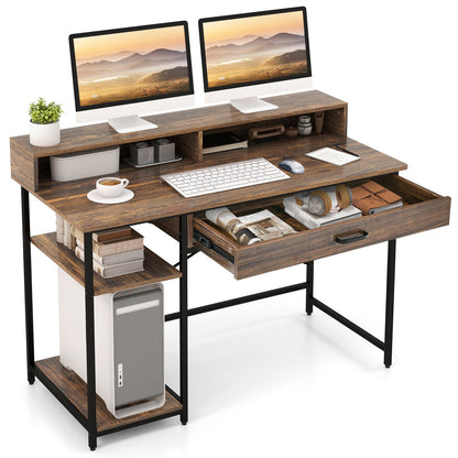 Escritorio para computadora de 48 pulgadas con soporte para monitor, cajón y estantes - Marrón rústico