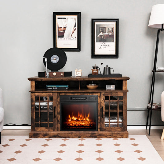 48 Inch Electric Fireplace TV Stand with Cabinets for TVs Up to 55 Inch-Brown - Tampa Home & Garden Store