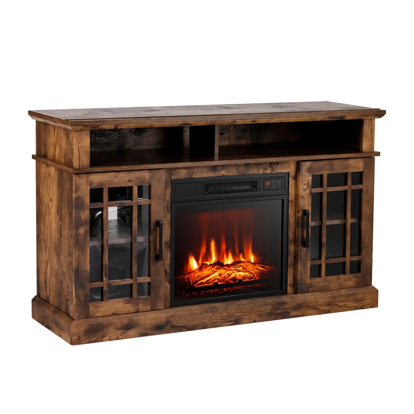 Mueble de TV con chimenea eléctrica de 48 pulgadas con gabinetes para televisores de hasta 55 pulgadas - Marrón