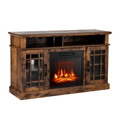 Mueble de TV con chimenea eléctrica de 48 pulgadas con gabinetes para televisores de hasta 55 pulgadas - Marrón