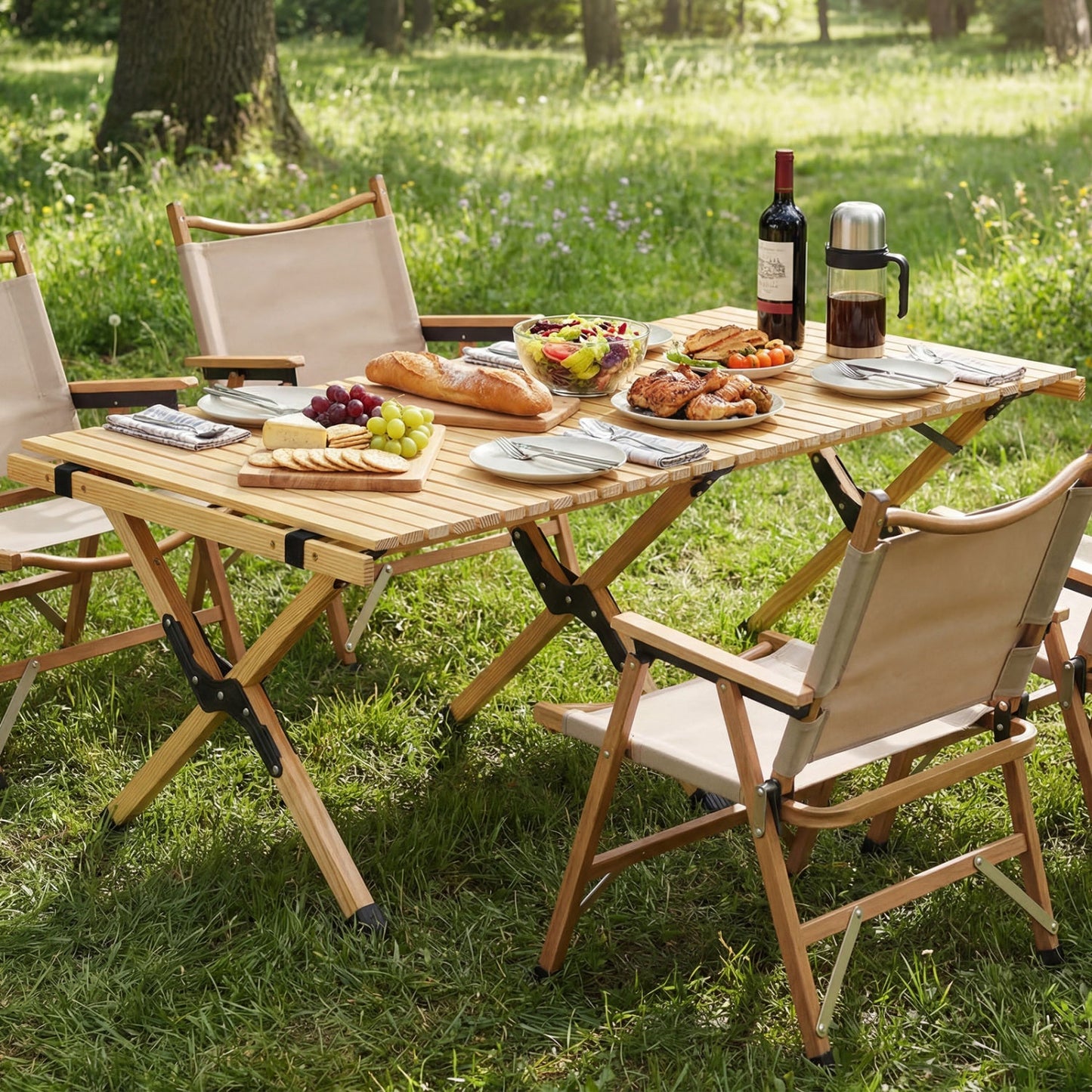 DirectDeals 48 Inch Folding Camping Table with slats for backyard dining and chairs on Tampa Home & Garden Store