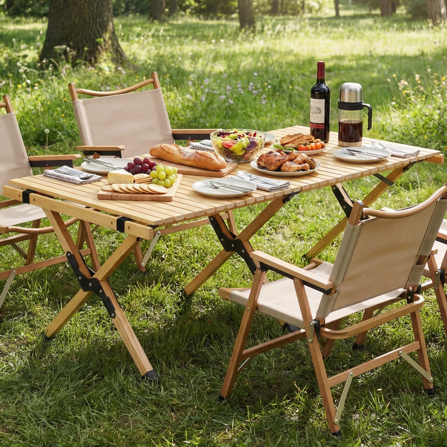 DirectDeals 48 Inch Folding Camping Table with slats for backyard dining and chairs on Tampa Home & Garden Store