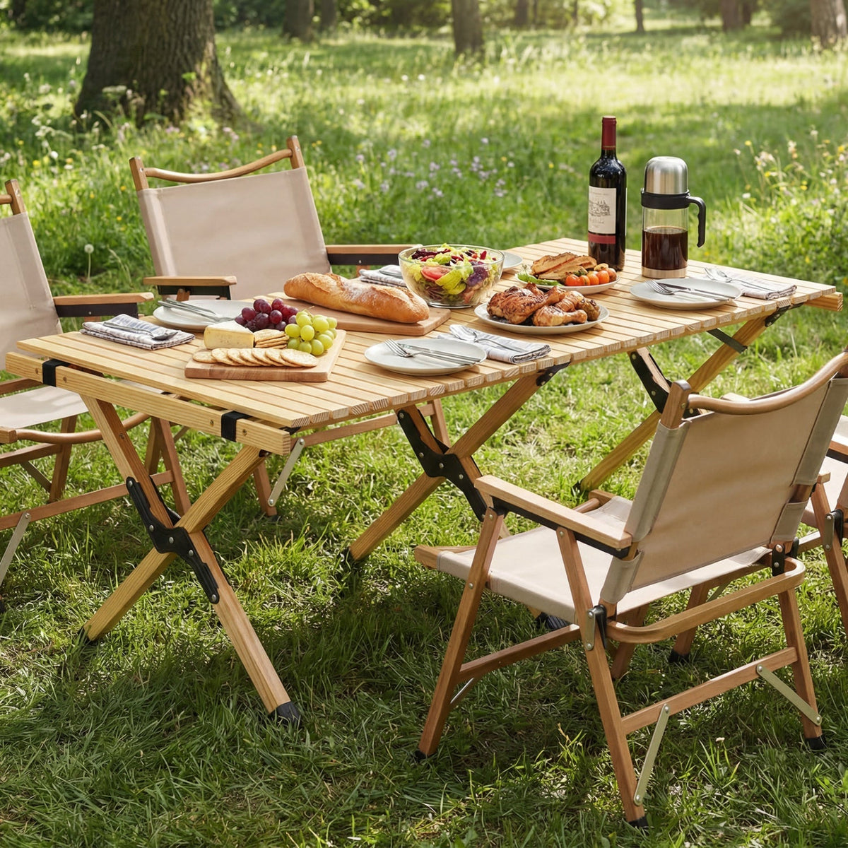 GemGear 48 Inch Folding Camping Table with Carry Bag, wooden slatted top for backyard dining on Tampa Home & Garden Store