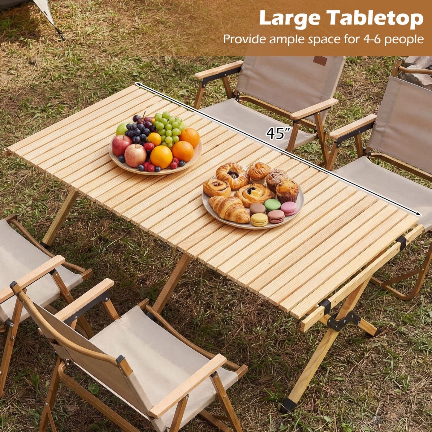 GemGear 48-Inch Folding Camping Table with slatted wood surface outdoors on Tampa Home & Garden Store