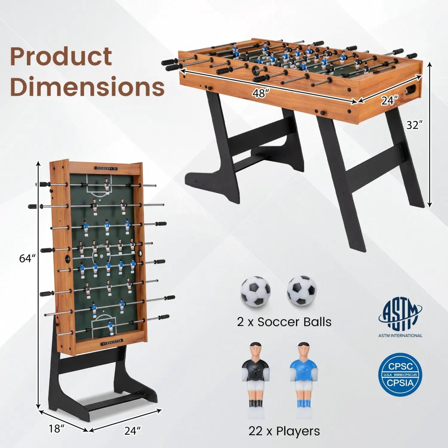 48 Inch Folding Foosball Table for Competition Size
