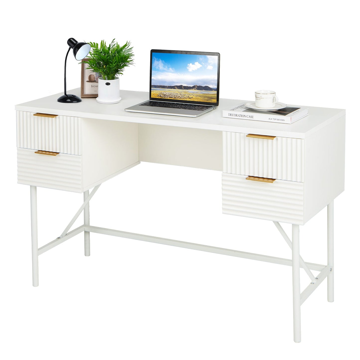 Escritorio para computadora de oficina en casa de 48 pulgadas con 4 cajones - Blanco