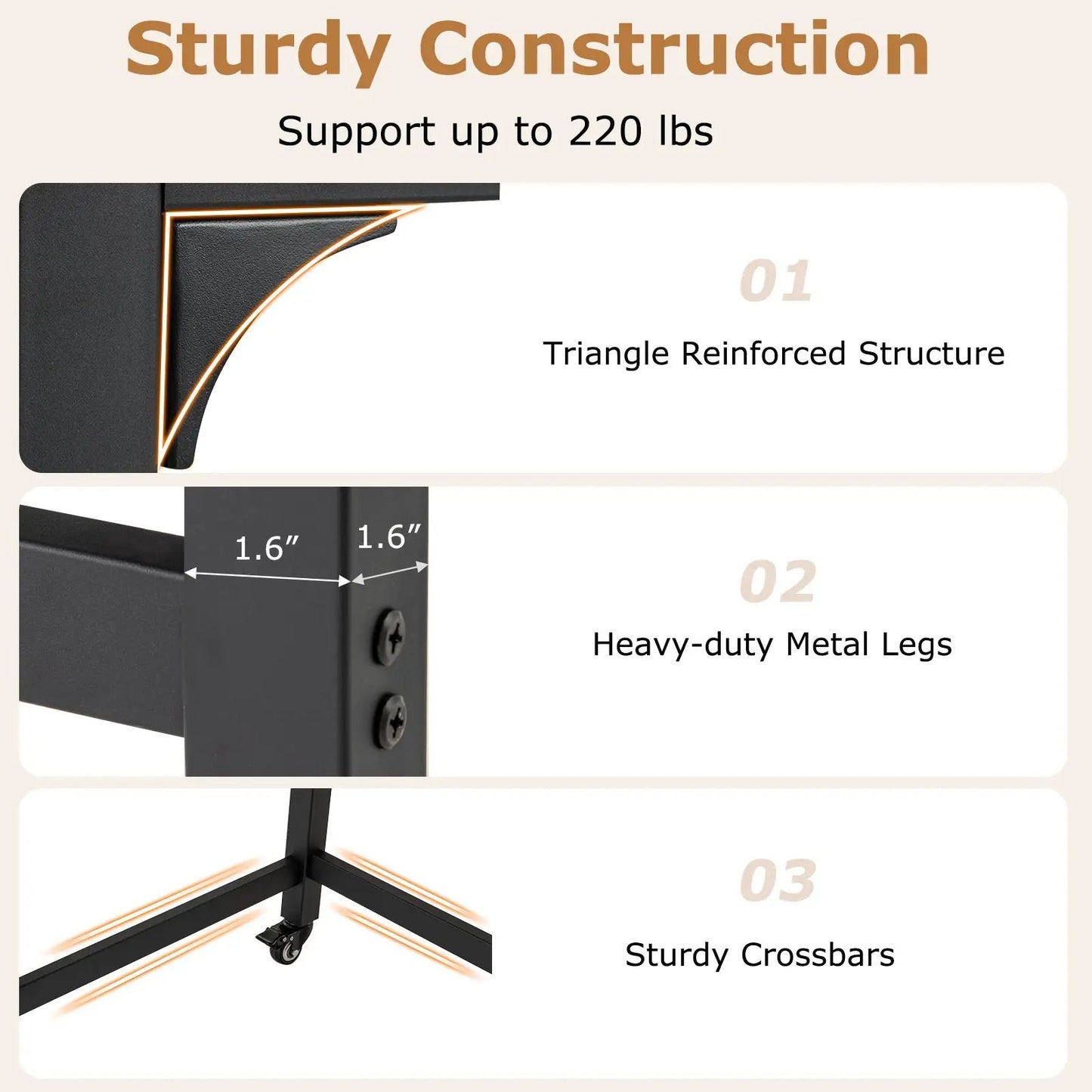 48 Inch Mobile Computer Desk With 4 Casters