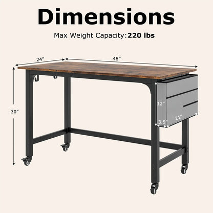 48 Inch Mobile Computer Desk With 4 Casters