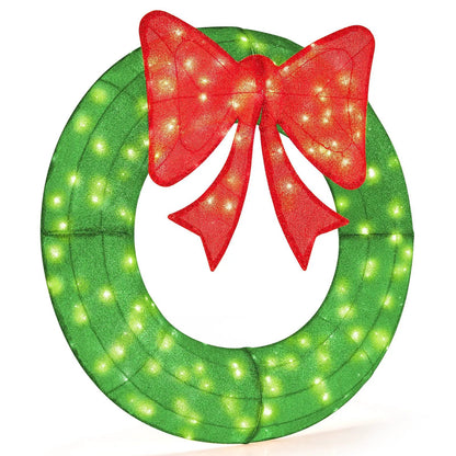 48 Inch Pre-Lit Christmas Mesh Wreath with Bow