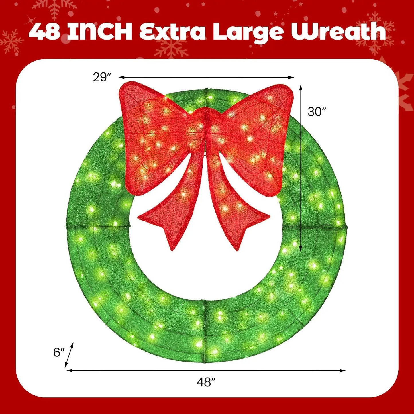 48 Inch Pre-Lit Christmas Mesh Wreath with Bow