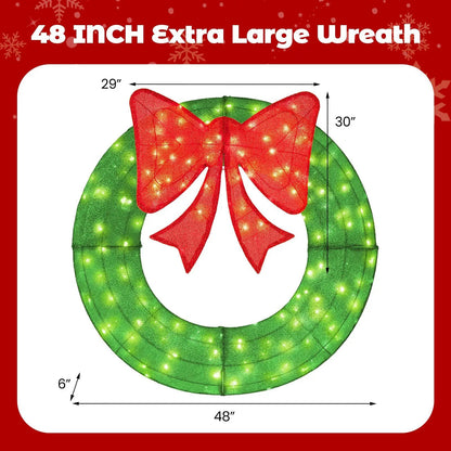 48 Inch Pre-Lit Christmas Mesh Wreath with Bow