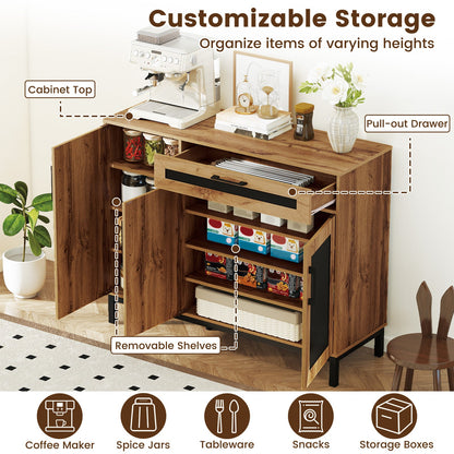 48 Inch Sideboard Buffet Cabinet with Drawer and Metal Legs-Natural