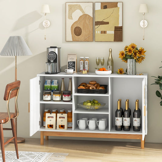 Aparador de 48 pulgadas, mueble de almacenamiento de pie con 2 puertas de bambú tejidas, color blanco