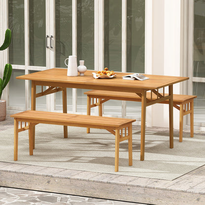 48 Inches Acacia Wood Bench with Breathable Slat Seat and Stable Triangular Structure