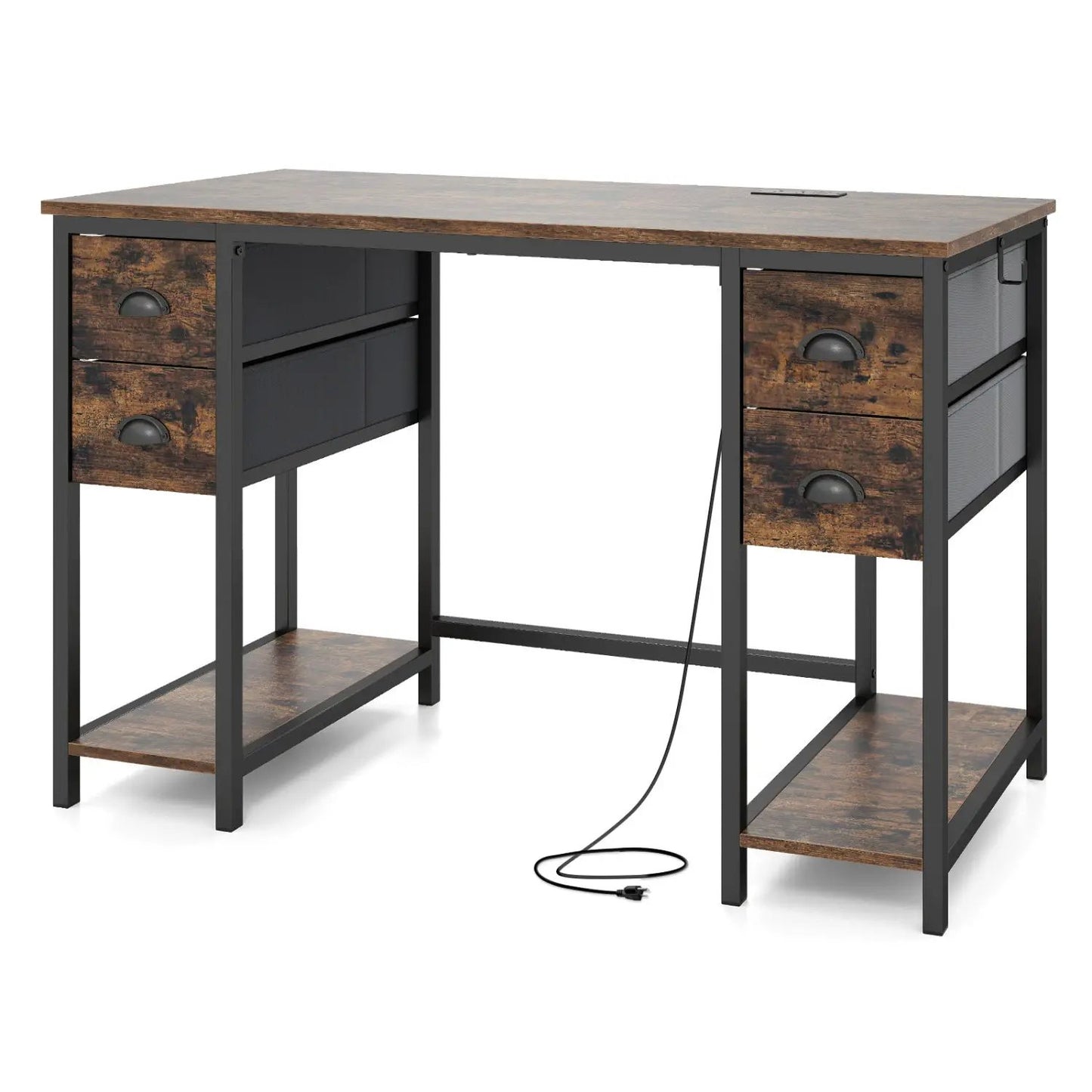 48 Inch Desk with Power Outlet and Fabric Drawers