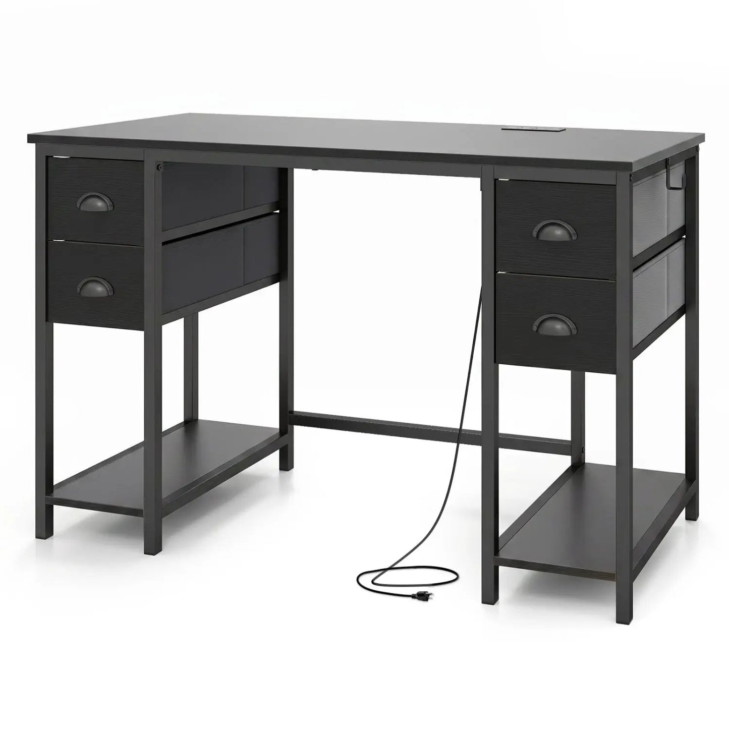 48 Inch Desk with Power Outlet and Fabric Drawers