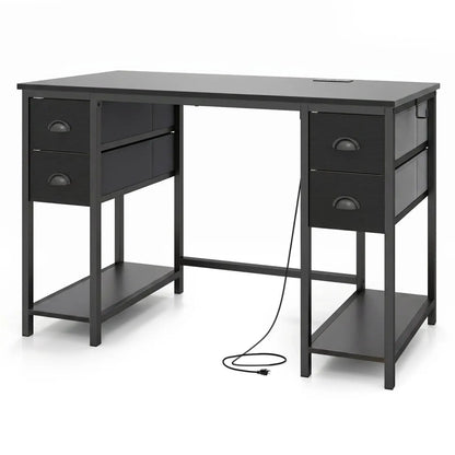 48 Inch Desk with Power Outlet and Fabric Drawers