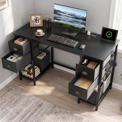48 Inch Desk with Power Outlet and Fabric Drawers