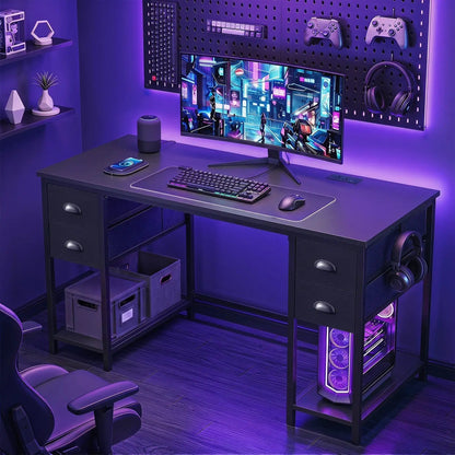 48 Inch Desk with Power Outlet and Fabric Drawers