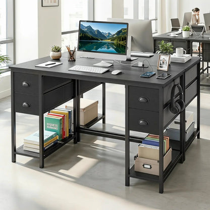 48 Inch Desk with Power Outlet and Fabric Drawers