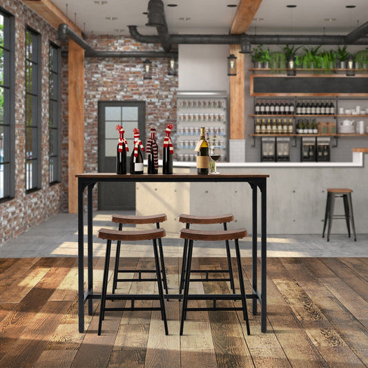 48 Inch Industrial Pub Dining Table with Steel Frame-Rustic Brown - Tampa Home & Garden Store