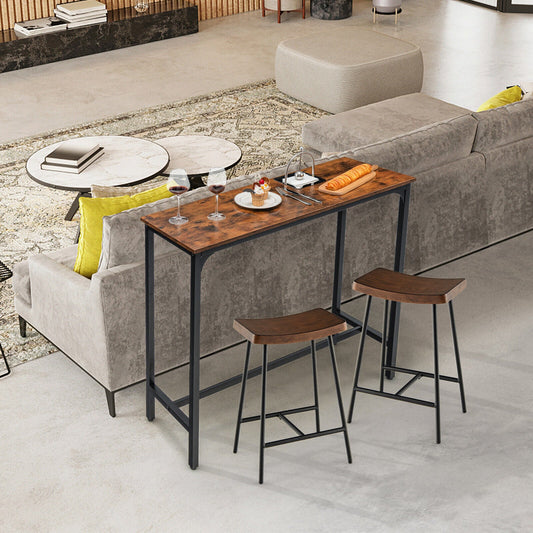 48 Inch Industrial Pub Dining Table with Steel Frame-Rustic Brown - Tampa Home & Garden Store