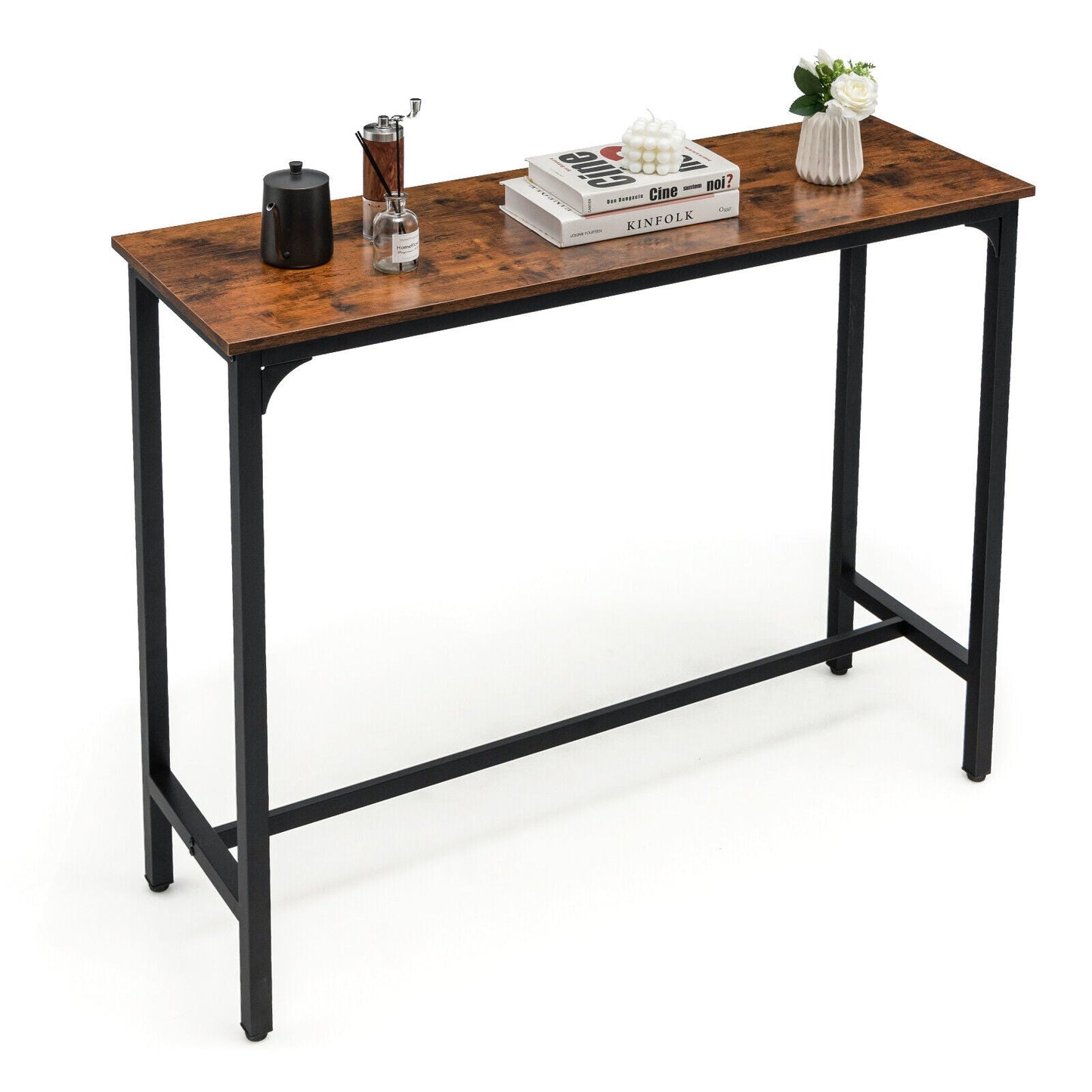 48 Inch Industrial Pub Dining Table with Steel Frame-Rustic Brown