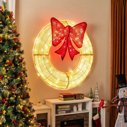 48 Inch Pre-Lit Christmas Mesh Wreath with Bow