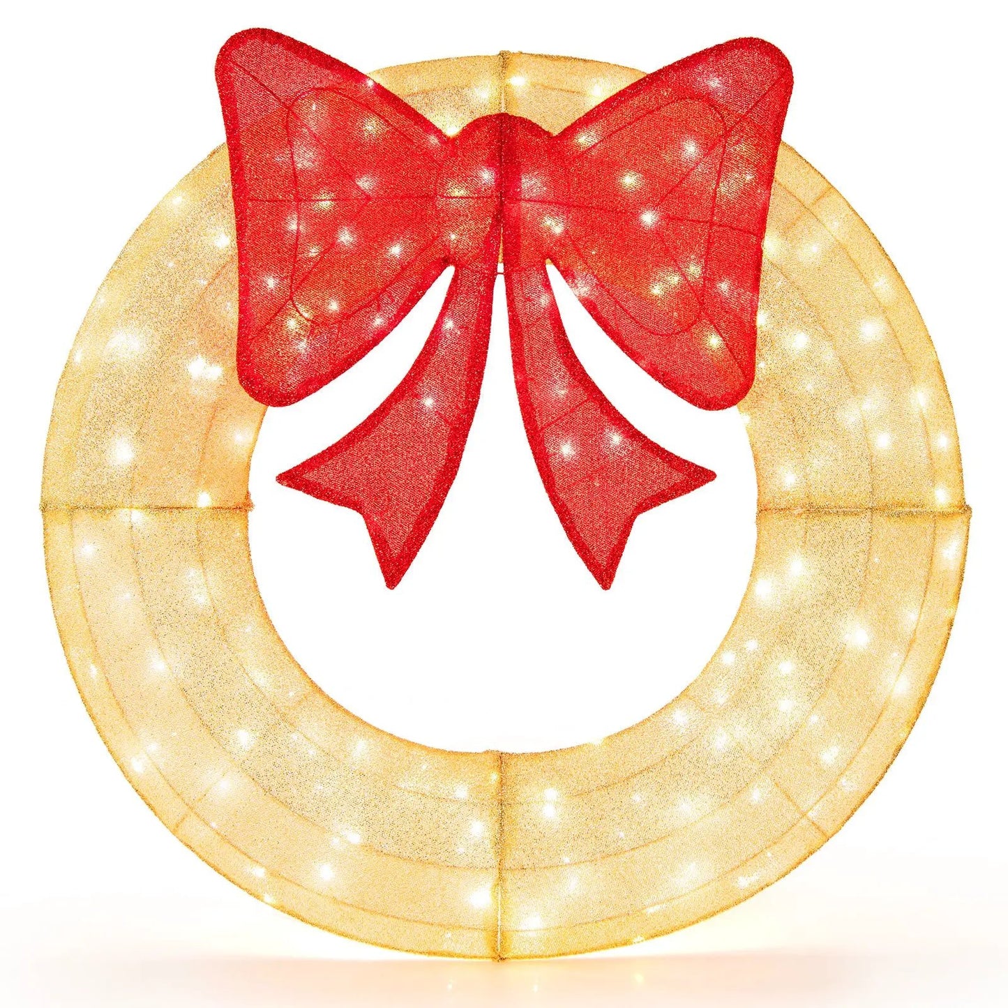 48 Inch Pre-Lit Christmas Mesh Wreath with Bow