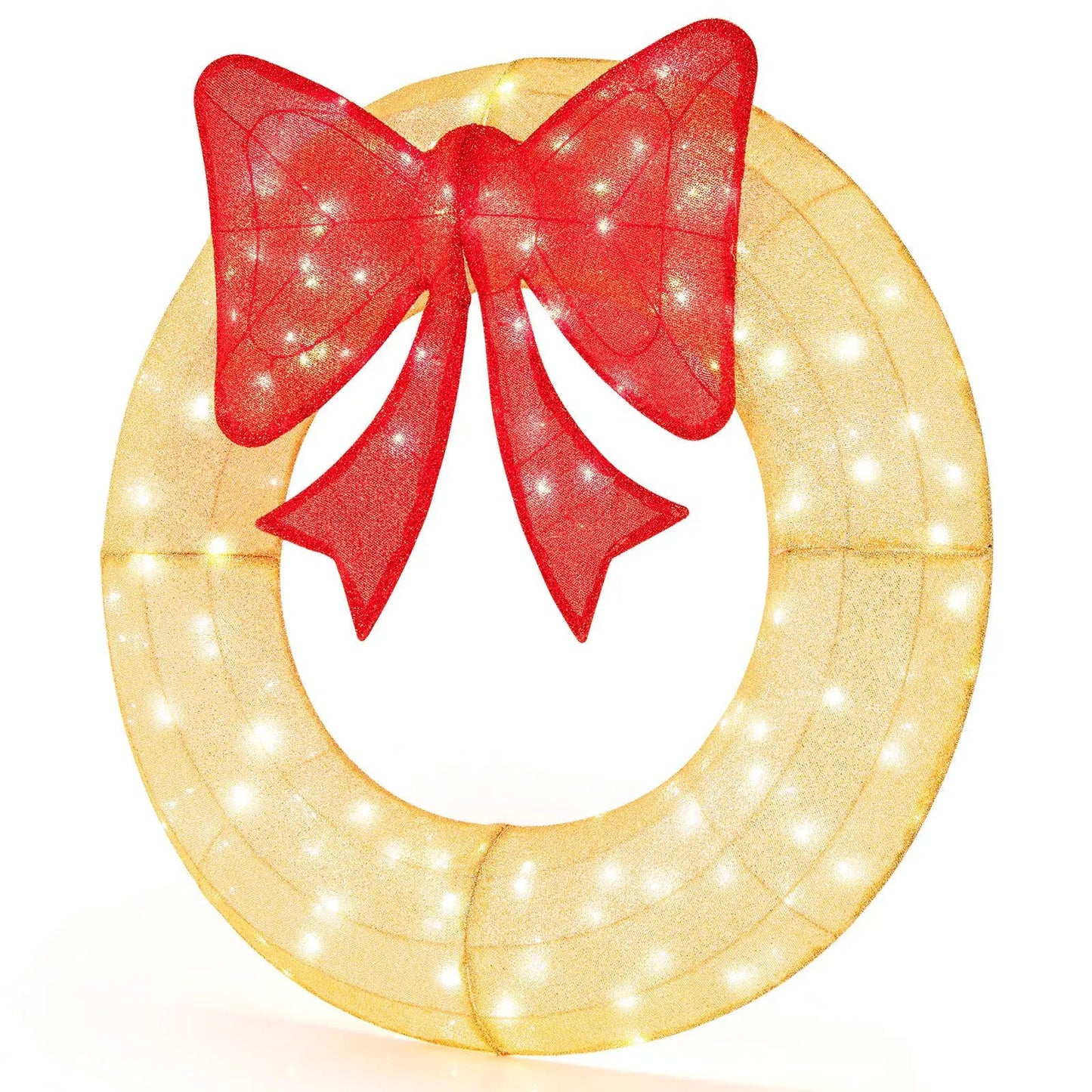 48 Inch Pre-Lit Christmas Mesh Wreath with Bow