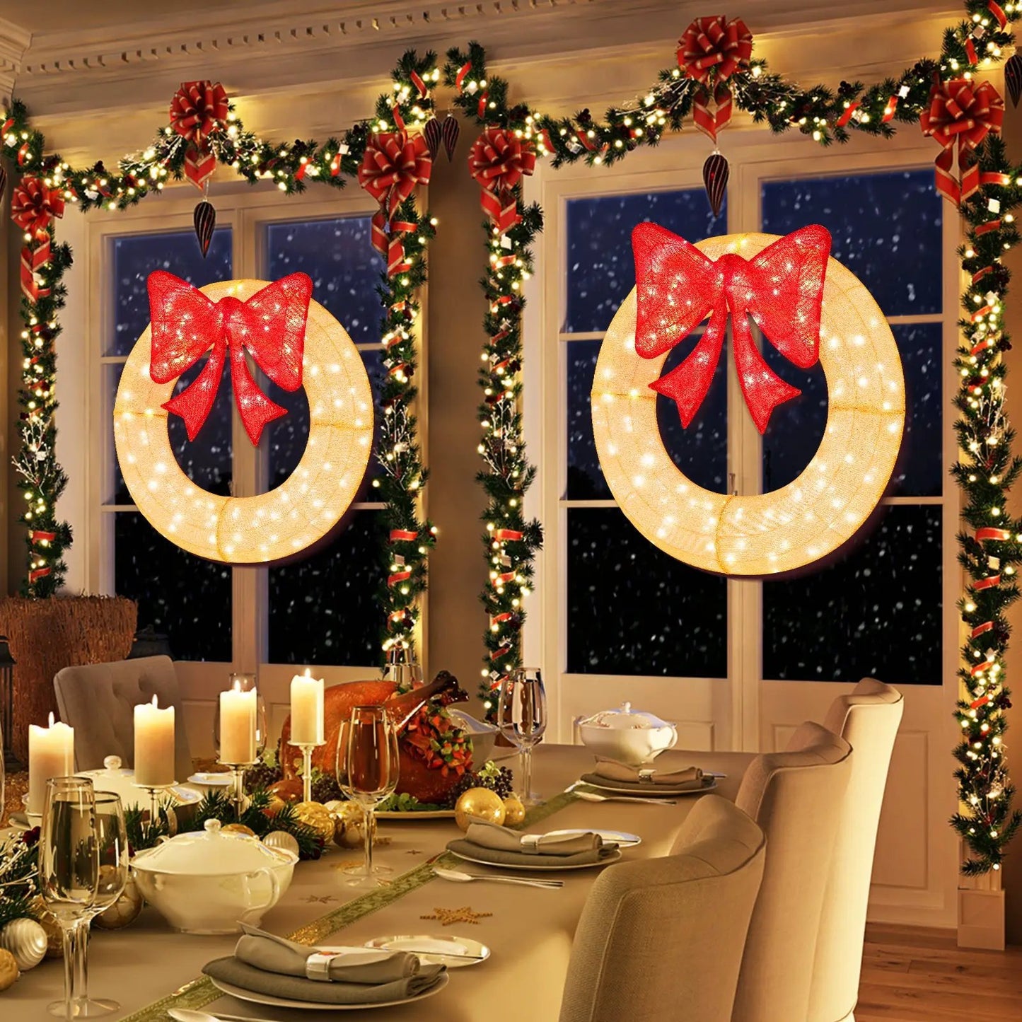 48 Inch Pre-Lit Christmas Mesh Wreath with Bow