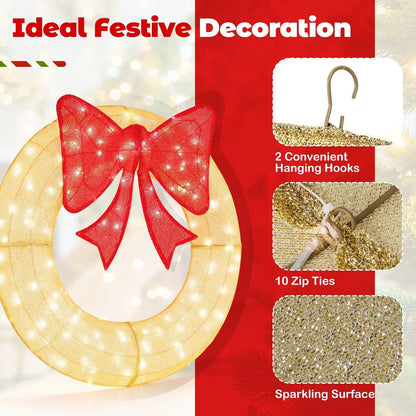 48 Inch Pre-Lit Christmas Mesh Wreath with Bow