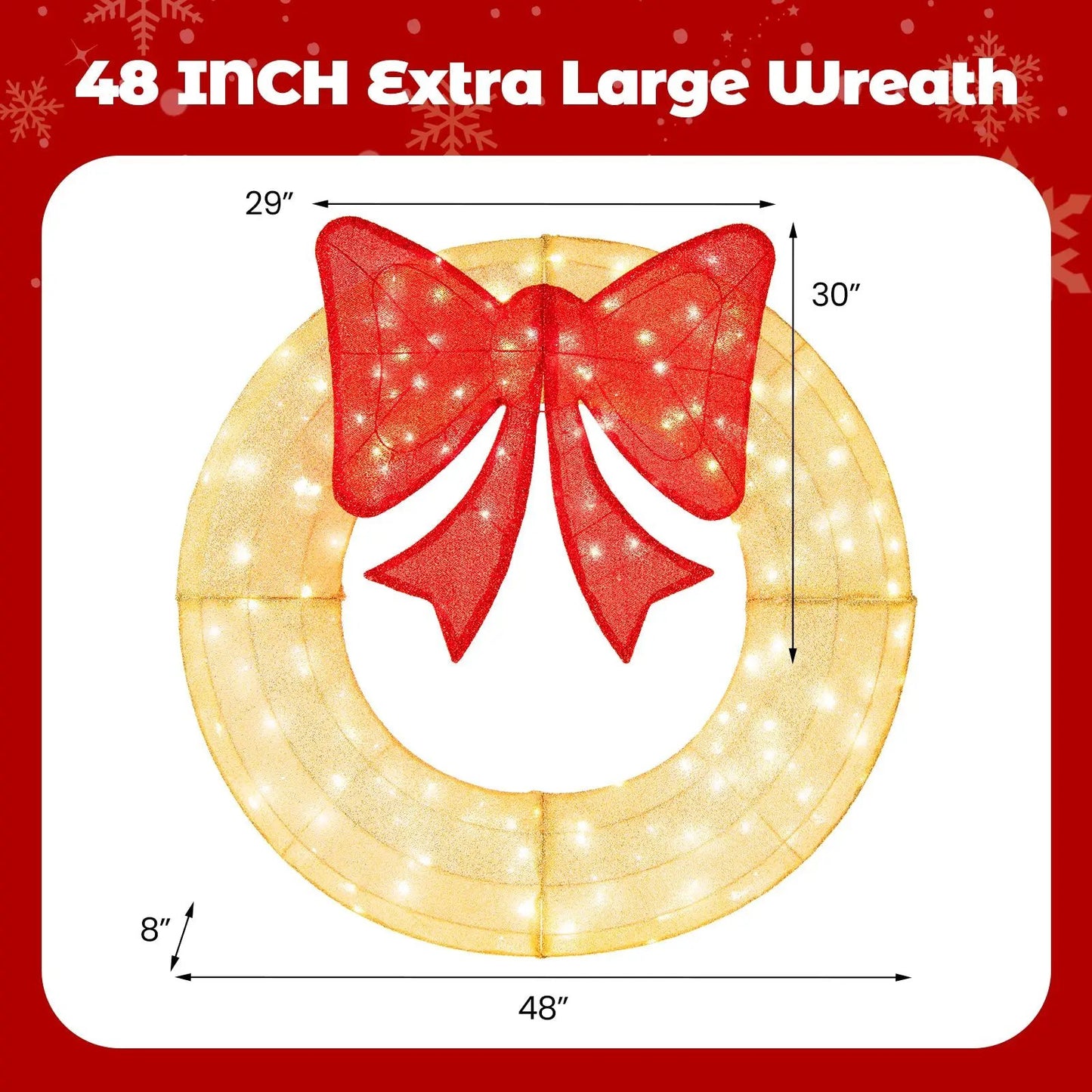 48 Inch Pre-Lit Christmas Mesh Wreath with Bow