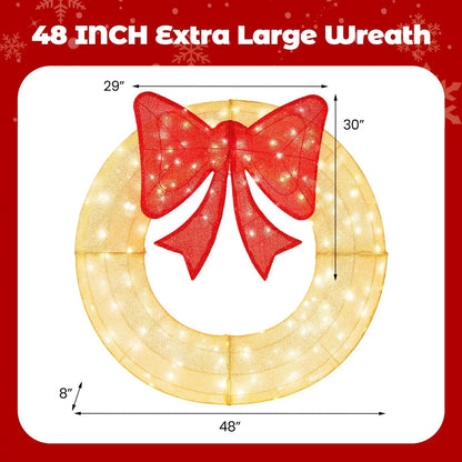 48 Inch Pre-Lit Christmas Mesh Wreath with Bow