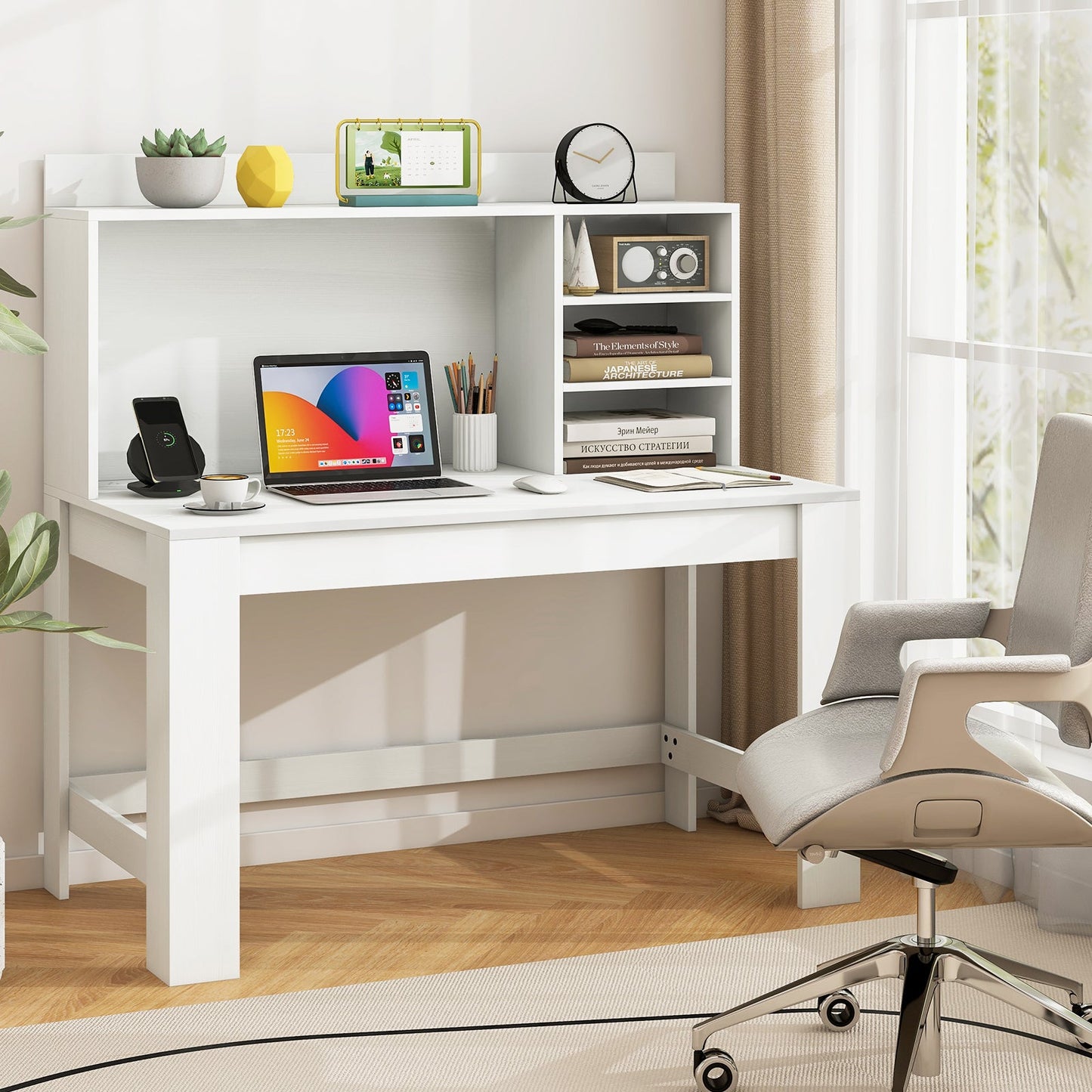 Escritorio de computadora de 48 pulgadas con kits antivuelco y orificio para gestión de cables - Blanco