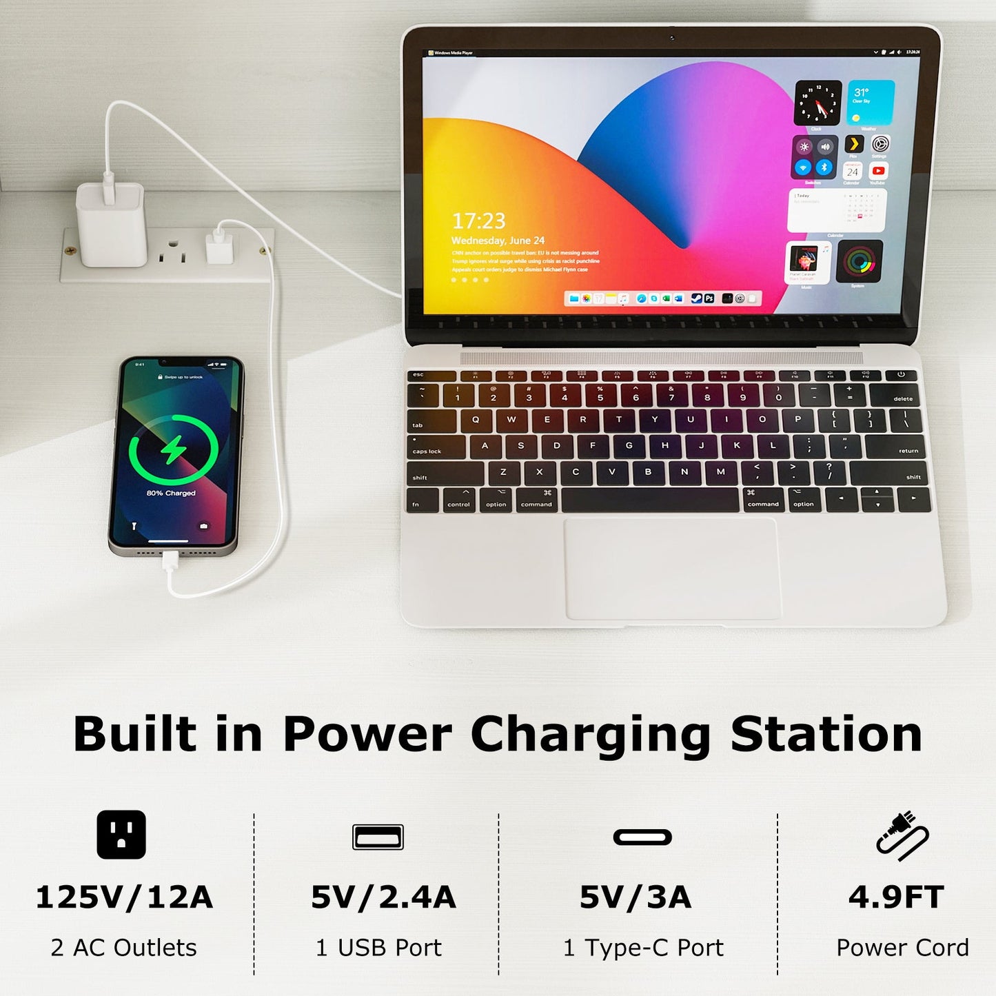 Escritorio de computadora de 48 pulgadas con kits antivuelco y orificio para gestión de cables - Blanco