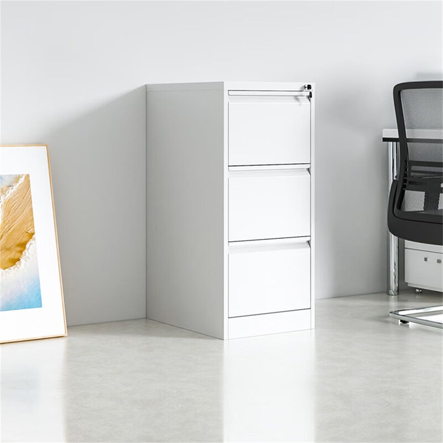 White metal 3-drawer locking file cabinet for office storage on Tampa Home & Garden Store