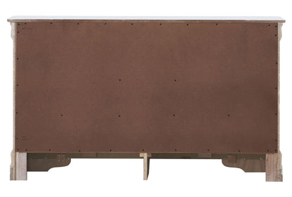Silver Champagne Dresser Verona back view showing brown panel, exposed screws, and wooden legs on Tampa Home & Garden Store