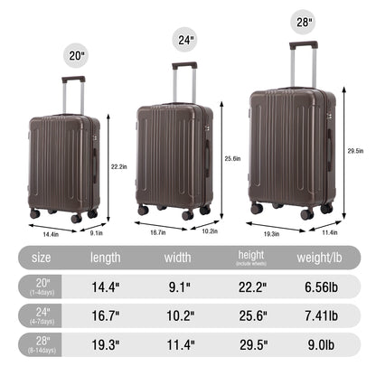HouseOfZazla 3-piece brown ABS spinner luggage set with 20in 24in 28in sizes on Tampa Home & Garden Store
