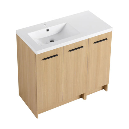 Wall Mounted Floating Vanity with Sink, 3 Doors