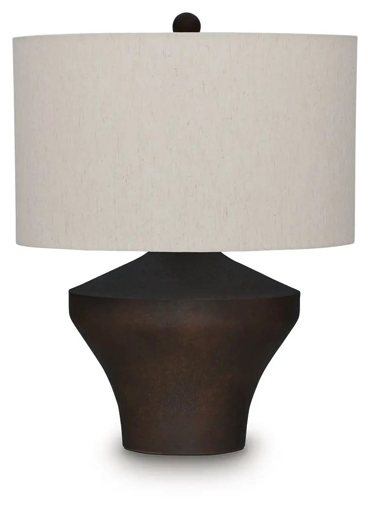 Dolanham metal table lamp distressed brown with beige linen shade Unique Piece Furniture on Tampa Home & Garden Store