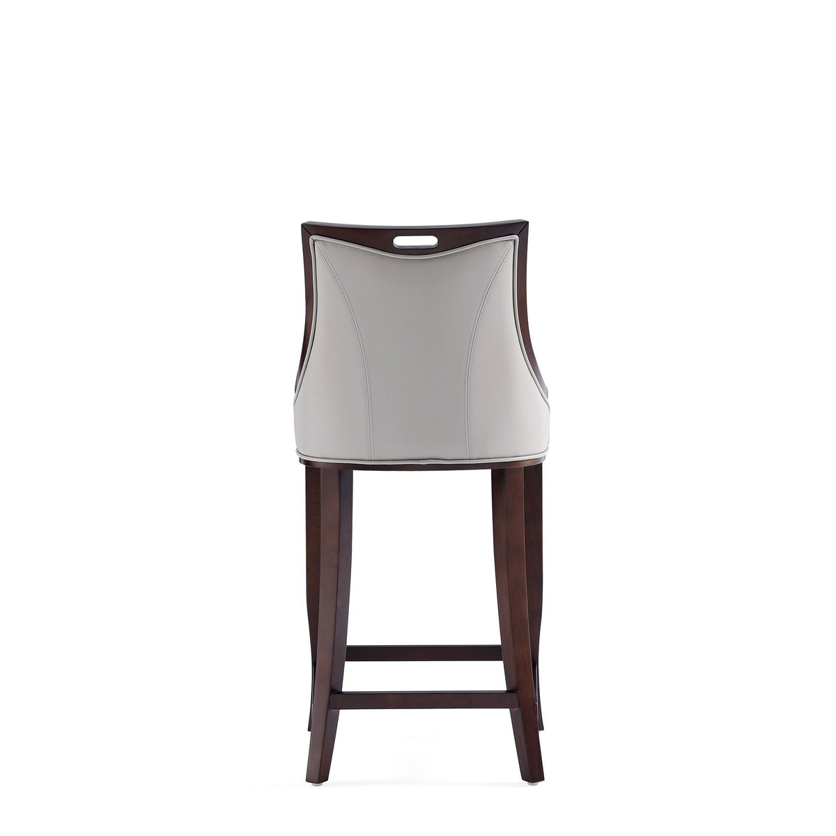 Emperor bar height barstool with backrest in gray upholstery and dark wood frame on Tampa Home & Garden Store
